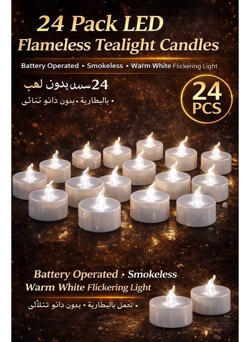 BABONA 24pcs LED Flameless Flickering Candles, Battery-Powered Electric Tea Light Set for Home Decor, Birthday & Gifts (White) - Image 1